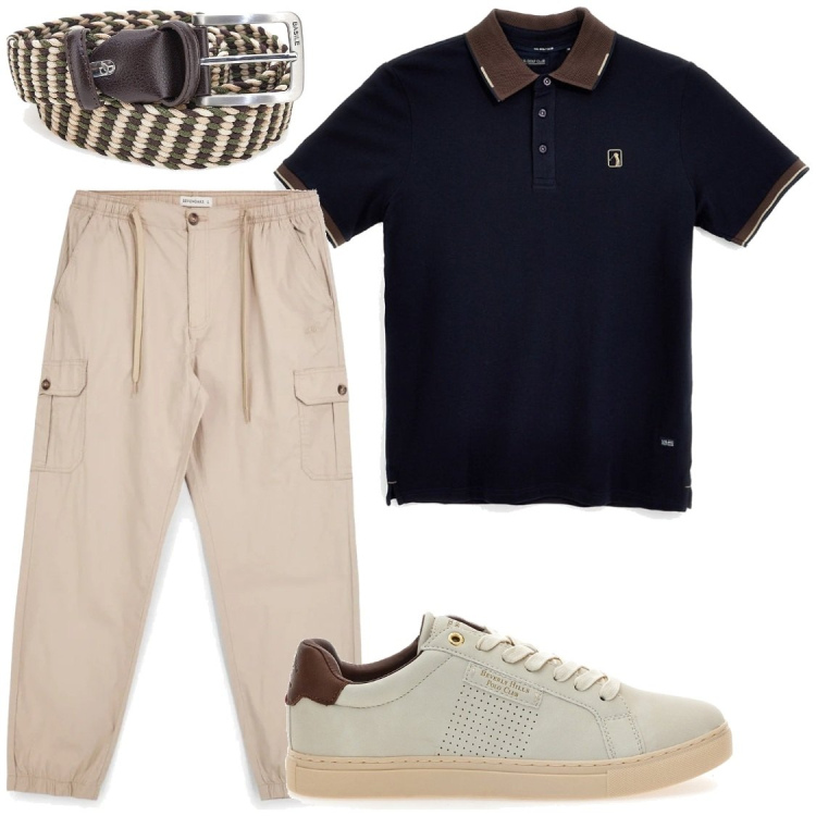 Outfit uomo - Serate estive con amici. Stile Casual per Serata speciale. Abbinamento con sneakers, cinture, pantaloni cargo, polo.