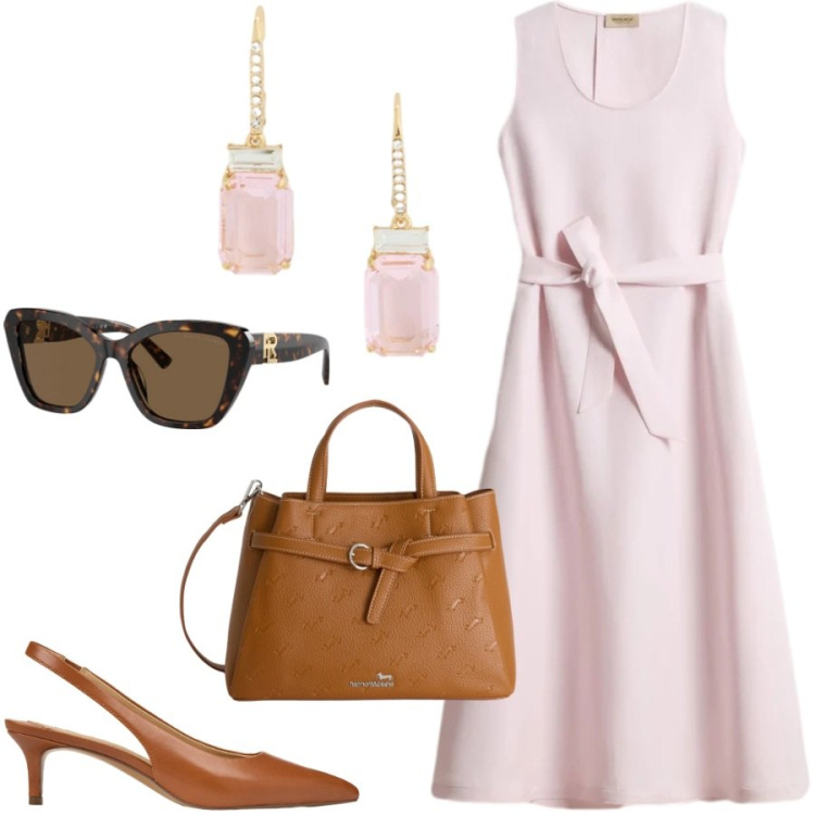 Outfit donna - Stile bon ton. Stile Bon Ton per Cerimonia. Abbinamento con borse a mano, occhiali da sole, décolleté, orecchini, vestiti midi/longuette.