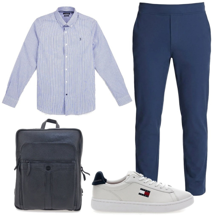 Outfit uomo - L.1 Impeccabile ufficio. Stile Casual per Ufficio. Abbinamento con pantaloni, borse sportive, sneakers, camicie.