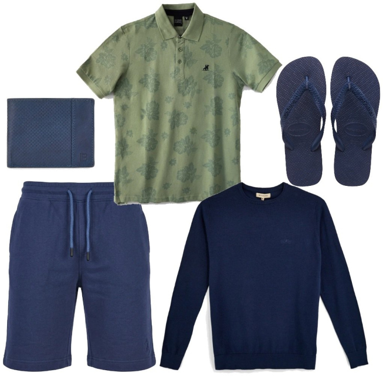 Outfit uomo - L.6 Fratema. Stile Urban per Tutti i giorni. Abbinamento con pantaloni corti, portafogli, sandali, maglieria, polo.