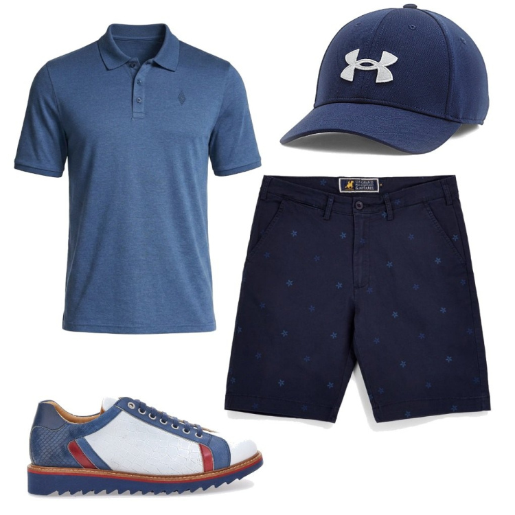Outfit uomo - L.7 Libera professione. Stile Casual per Ufficio. Abbinamento con scarpe stringate, cappelli, bermuda, polo.
