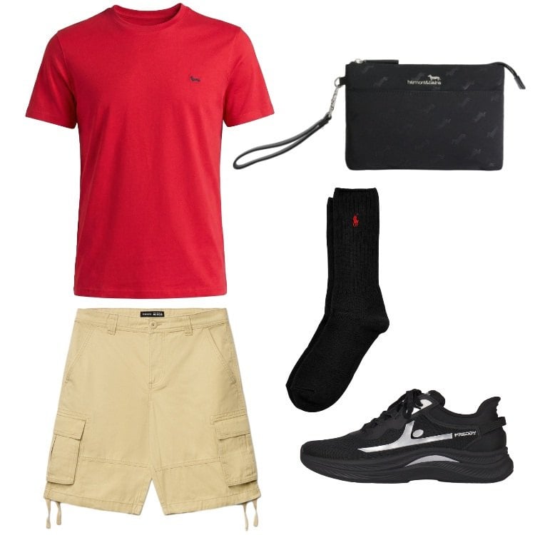 Outfit uomo - Total look #2429401. Stile Trendy per Tutti i giorni. Abbinamento con t-shirt, borse sportive, shorts, sneakers, calzini.