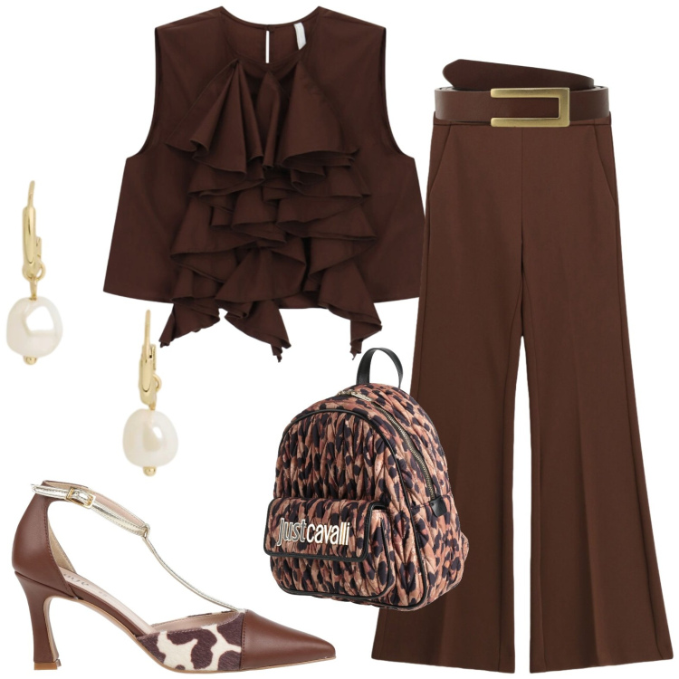 Outfit donna - Total look #2429407. Stile Casual chic per Tutti i giorni. Abbinamento con décolleté, zaini, pantaloni, canottiere, cinture, orecchini.