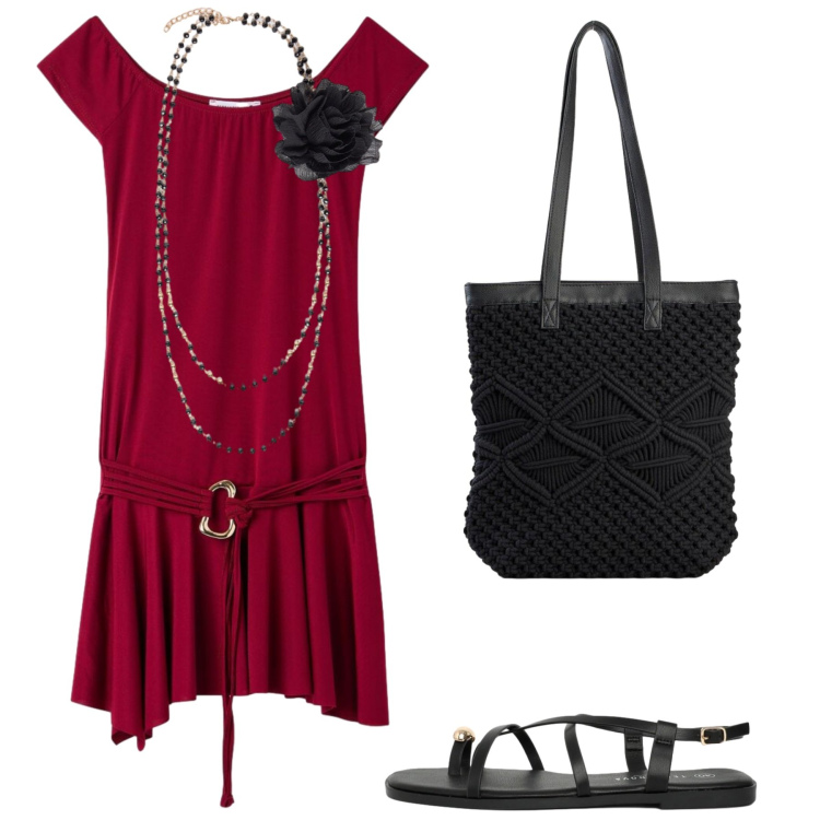 Outfit donna - Total look #2429412. Stile Boho per Tutti i giorni. Abbinamento con shopping bag, vestiti corti, sandali, collane.