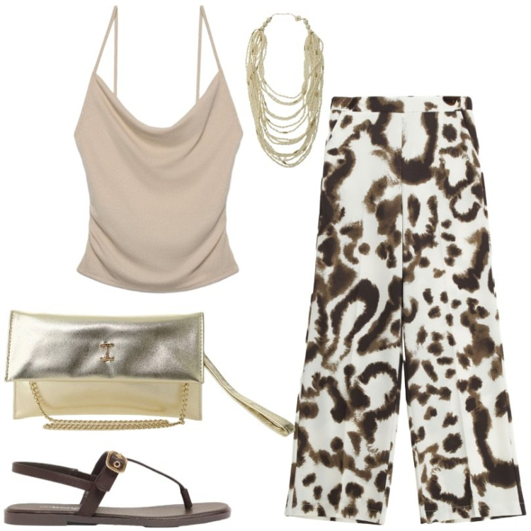 Outfit donna - Top con scollo drappeggiato. Stile Urban per Serata fuori. Abbinamento con sandali, canottiere, pantaloni a palazzo, borse a tracolla, collane.