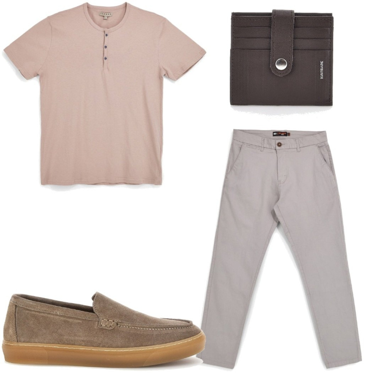 Outfit uomo - Pittarello - Summer Collection ufficio. Stile Trendy per Ufficio. Abbinamento con scarpe stringate, portafogli, t-shirt, pantaloni.