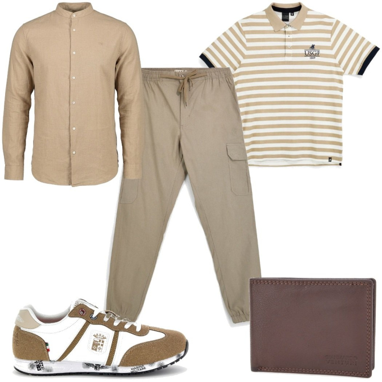 Outfit uomo - Pittarello - Summer Collection in città. Stile Trendy per Tutti i giorni. Abbinamento con portafogli, pantaloni cargo, polo, camicie, sneakers.