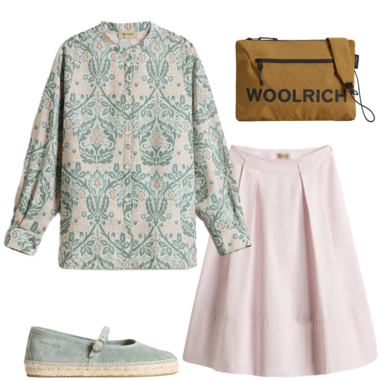 Outfit donna - Versatile. Stile Casual chic per Tutti i giorni. Abbinamento con borse a tracolla, camicie, espadrillas, gonne lunghe.
