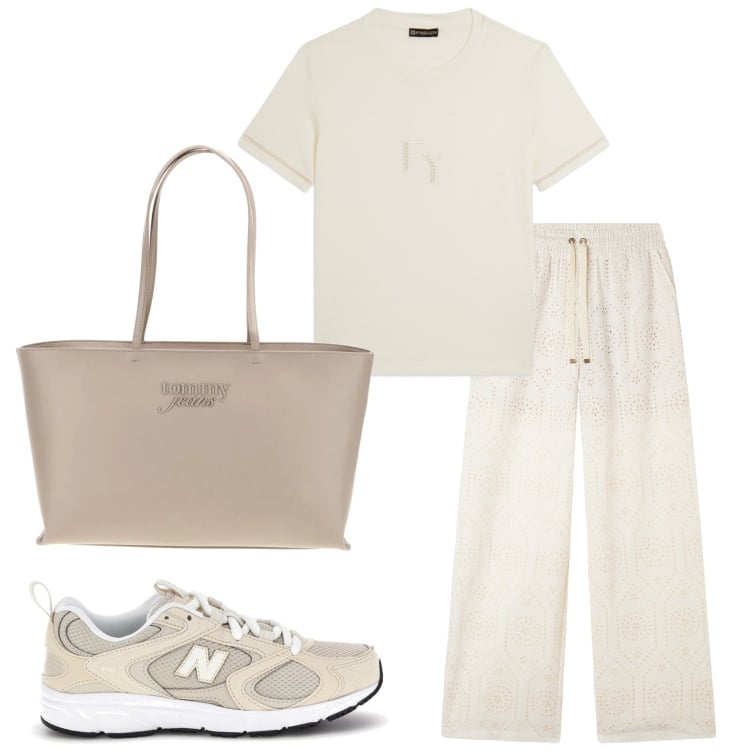 Outfit donna - Sporty Summer Freddy. Stile Casual per Tutti i giorni. Abbinamento con pantaloni, t-shirt, borse a spalla, sneakers.