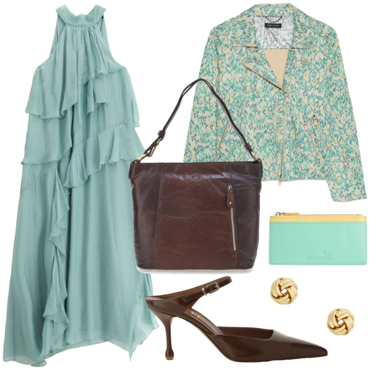 Outfit donna - Summer Sale Style. Stile Boho per Serata fuori. Abbinamento con portafogli, décolleté, vestiti lunghi, blazer, orecchini, borse a spalla.