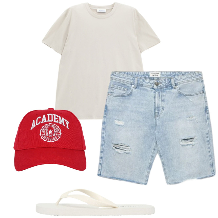 Outfit uomo - Total look #2429528. Stile Casual per Mare. Abbinamento con cappelli, shorts, sandali, t-shirt.