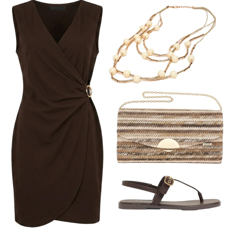 Outfit donna - My Brown Summer Sale Style. Stile Etnico per Tutti i giorni. Abbinamento con vestiti, collane, sandali, clutch.