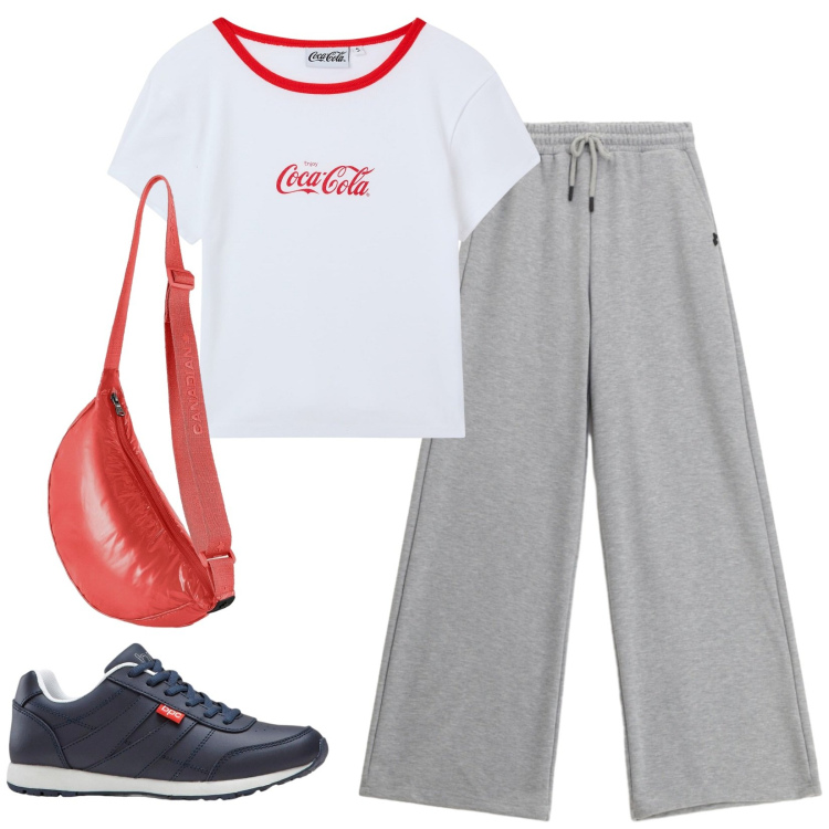 Outfit donna - Total look #2429535. Stile Sporty chic per Tutti i giorni. Abbinamento con sneakers, t-shirt, pantaloni, borse a tracolla.