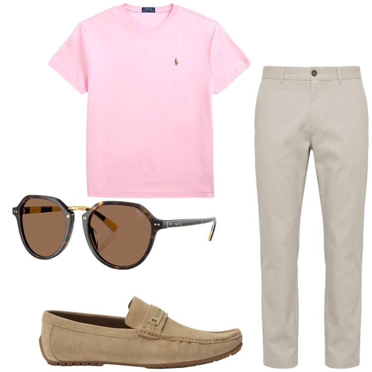 Outfit uomo - Total look #2429540. Stile Trendy per Tutti i giorni. Abbinamento con scarpe stringate, pantaloni, occhiali da sole, t-shirt.