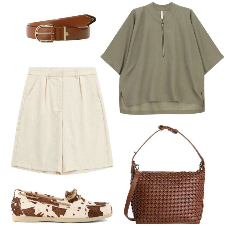 Outfit donna - Bermuda Imperial. Stile Mannish per Tutti i giorni. Abbinamento con borse a spalla, bermuda, camicie, cinture, mocassini.
