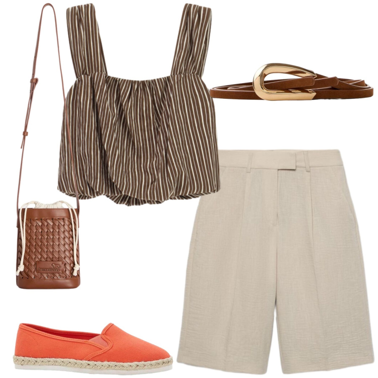Outfit donna - Total look #2429563. Stile Casual chic per Tutti i giorni. Abbinamento con cinture, espadrillas, bermuda, top, borse a secchiello.