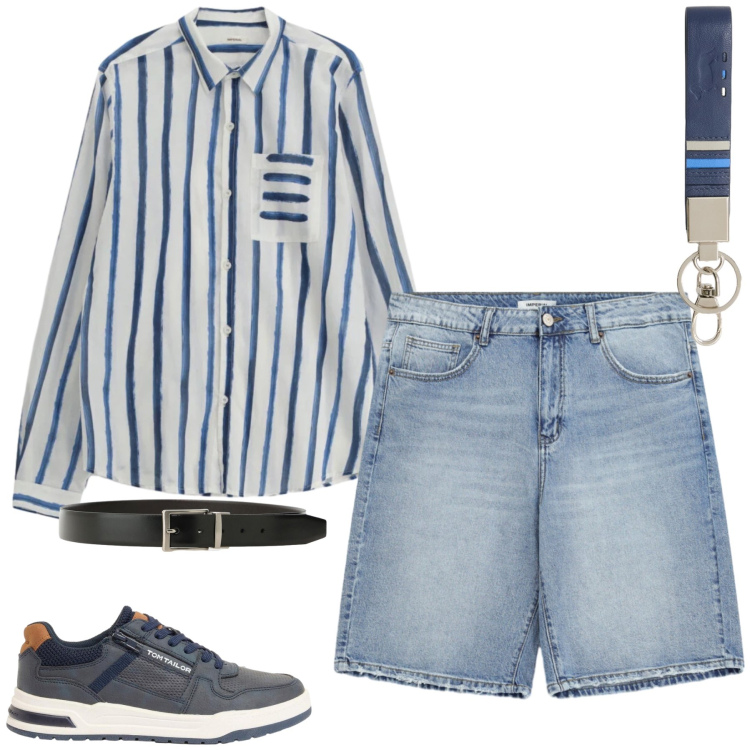 Outfit uomo - Total look #2429574. Stile Casual per Tutti i giorni. Abbinamento con sneakers, portachiavi, camicie, bermuda, cinture.