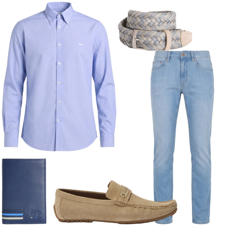 Outfit uomo - Total look #2429577. Stile Casual per Ufficio. Abbinamento con camicie, portafogli, jeans, scarpe stringate, cinture.