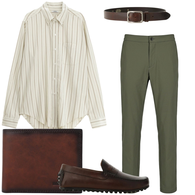 Outfit uomo - Total look #2429583. Stile Casual per Tutti i giorni. Abbinamento con pantaloni, camicie, scarpe stringate, portafogli, cinture.