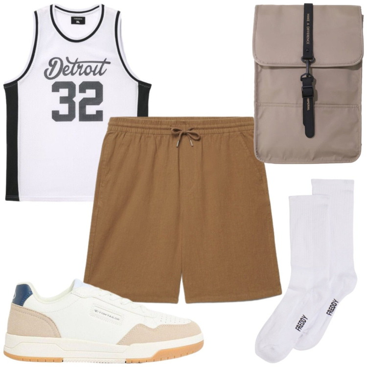 Outfit uomo - Total look #2429612. Stile Trendy per Sport. Abbinamento con sneakers, shorts, canottiere, calzini, borse sportive.