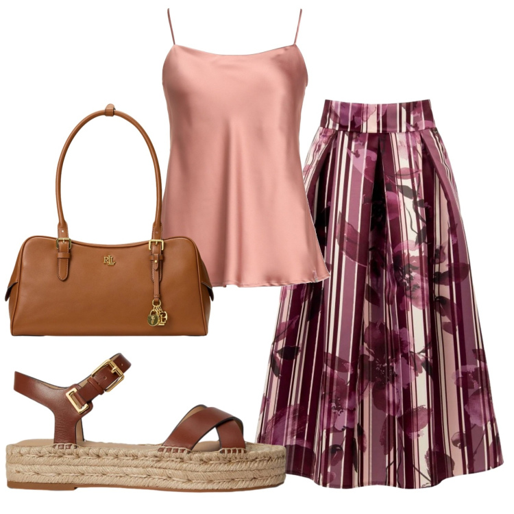 Outfit donna - Total look #2429623. Stile Casual chic per Ufficio. Abbinamento con top, borse a mano, espadrillas, gonne longuette.