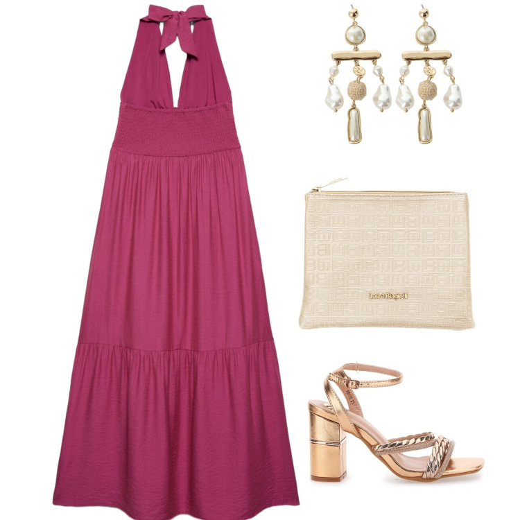 Outfit donna - Voglio brillare. per Serata fuori. Abbinamento con vestiti lunghi, orecchini, sandali col tacco, pochette.