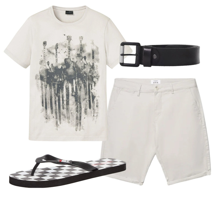 Outfit uomo - Total look #2429631. Stile Casual per Tutti i giorni. Abbinamento con t-shirt, shorts, sandali, cinture.