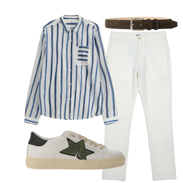 Outfit uomo - Total look #2429633. Stile Trendy per Serata speciale. Abbinamento con pantaloni, camicie, sneakers, cinture.