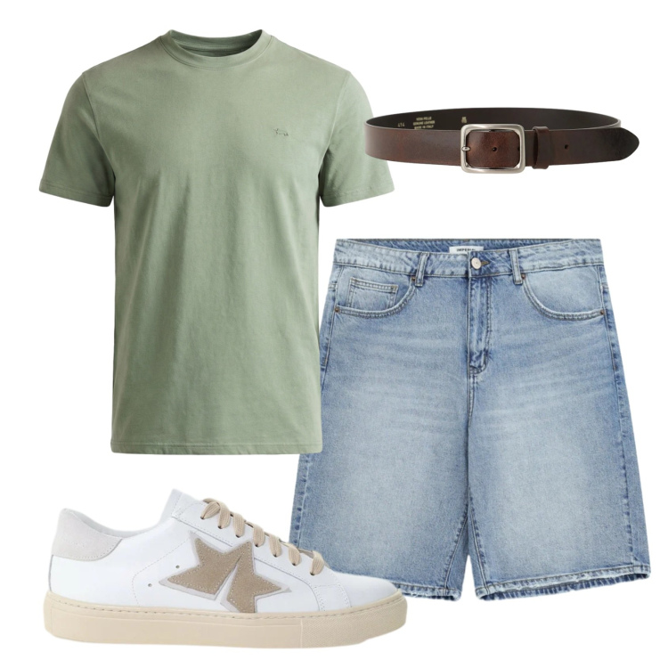 Outfit uomo - Total look #2429637. Stile Casual per Tutti i giorni. Abbinamento con t-shirt, sneakers, bermuda, cinture.