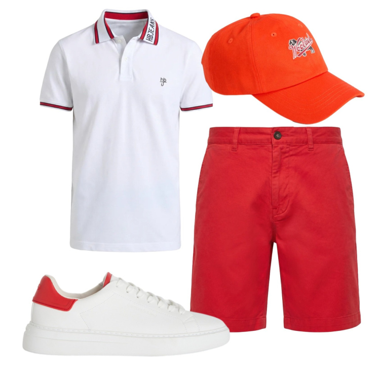 Outfit uomo - Total look #2429638. Stile Casual per Tutti i giorni. Abbinamento con sneakers, polo, pantaloni corti, cappelli con visiera.