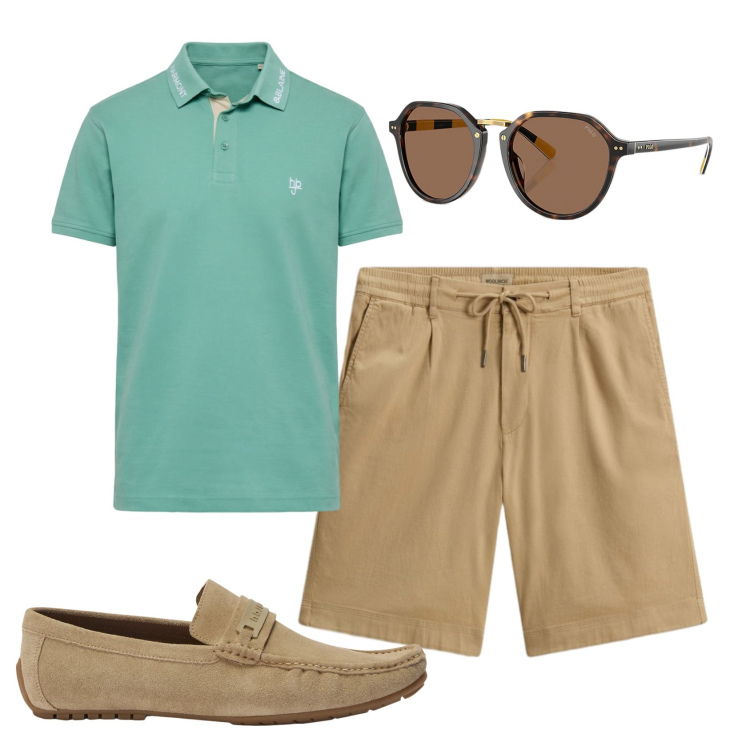 Outfit uomo - Total look #2429646. Stile Casual per Tutti i giorni. Abbinamento con scarpe stringate, polo, pantaloni corti, occhiali da sole.