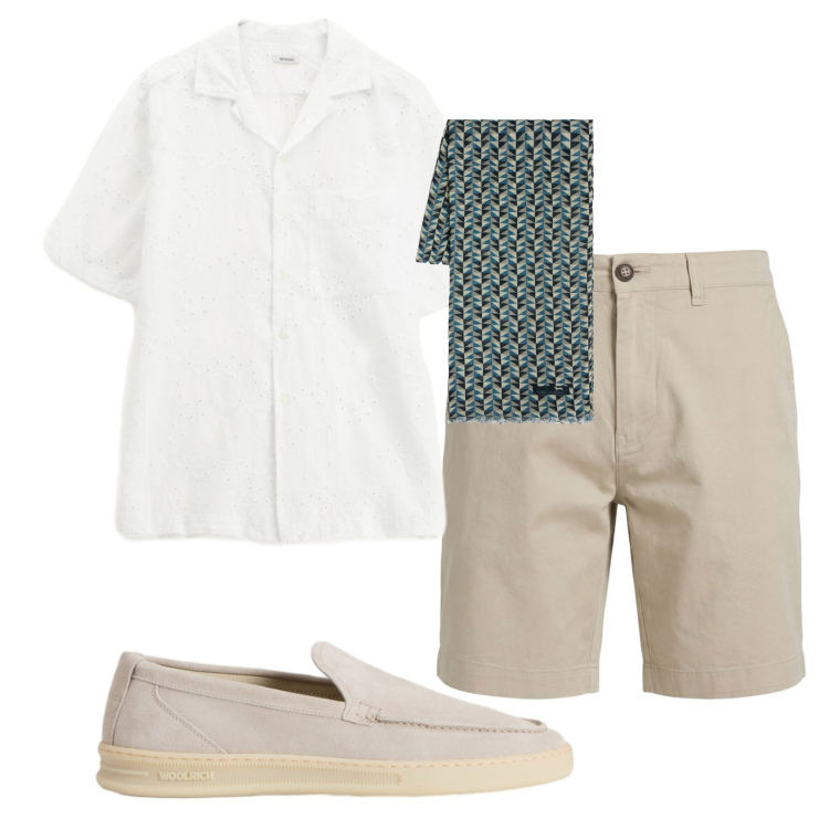 Outfit uomo - Total look #2429651. Stile Casual per Tutti i giorni. Abbinamento con sciarpe, bermuda, scarpe stringate, camicie a manica corta.