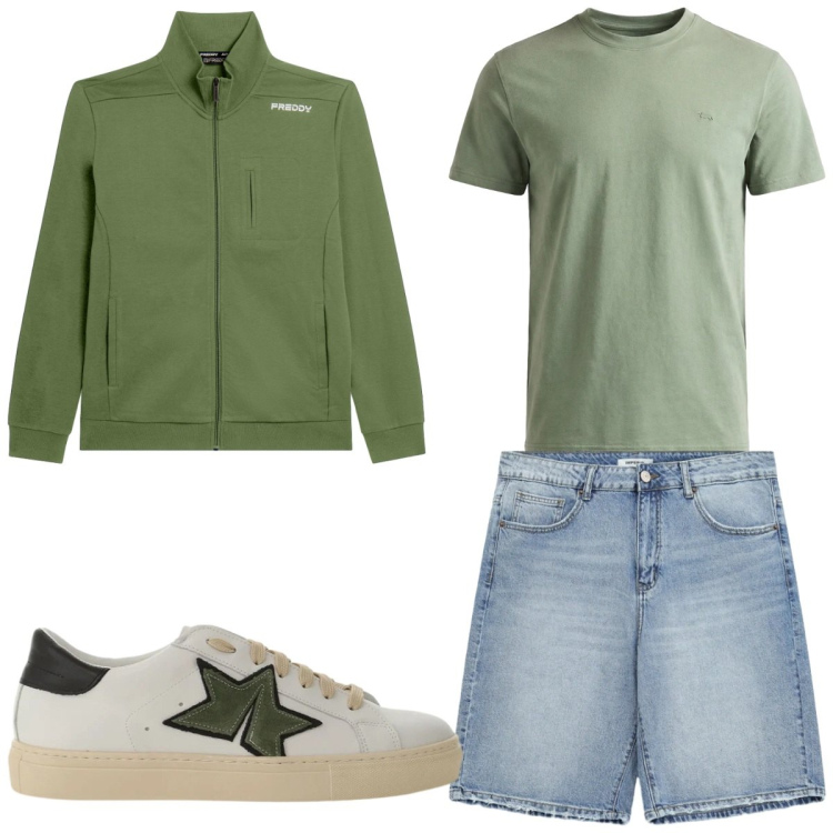 Outfit uomo - Total look #2429654. Stile Casual per Tutti i giorni. Abbinamento con t-shirt, felpe, sneakers, bermuda.