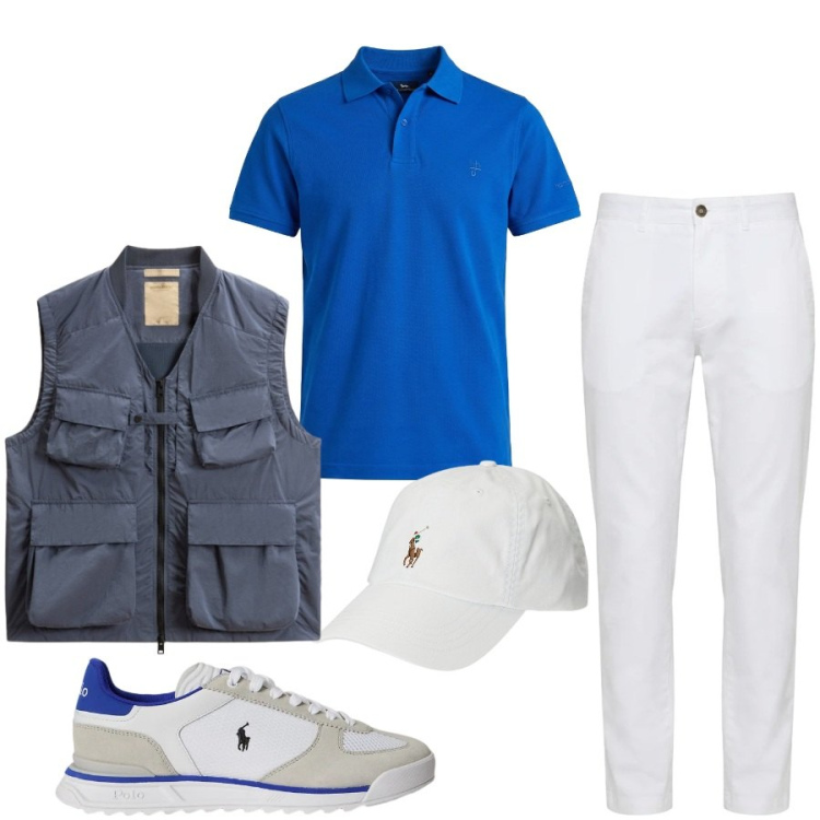 Outfit uomo - Total look #2429679. Stile Casual per Tutti i giorni. Abbinamento con pantaloni, polo, gilet, cappelli, sneakers.