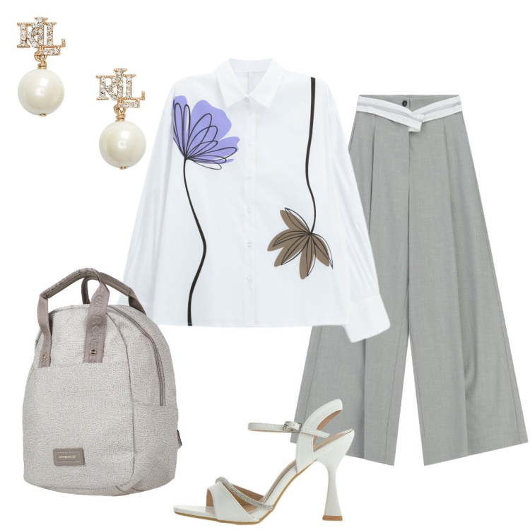 Outfit donna - Cambio gli orecchini per la serata. Stile Chic per Tutti i giorni. Abbinamento con zaini, pantaloni a palazzo, camicie, sandali gioiello, orecchini.