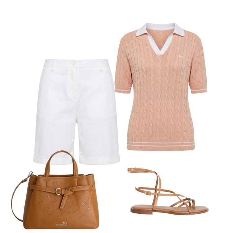 Outfit donna - Casual ma curato. Stile Casual chic per Tutti i giorni. Abbinamento con bermuda, sandali in pelle, polo, borse a mano.