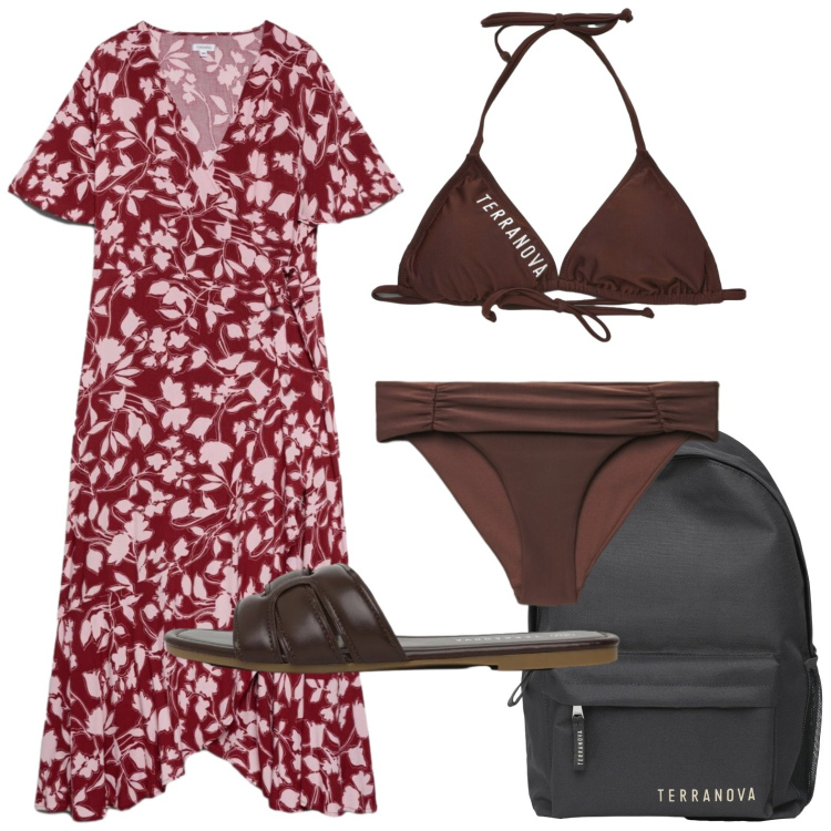 Outfit donna - Terranova - Summer Essentials. Stile Etnico per Mare. Abbinamento con vestiti asimmetrici, zaini, ciabatte, bikini, bikini.