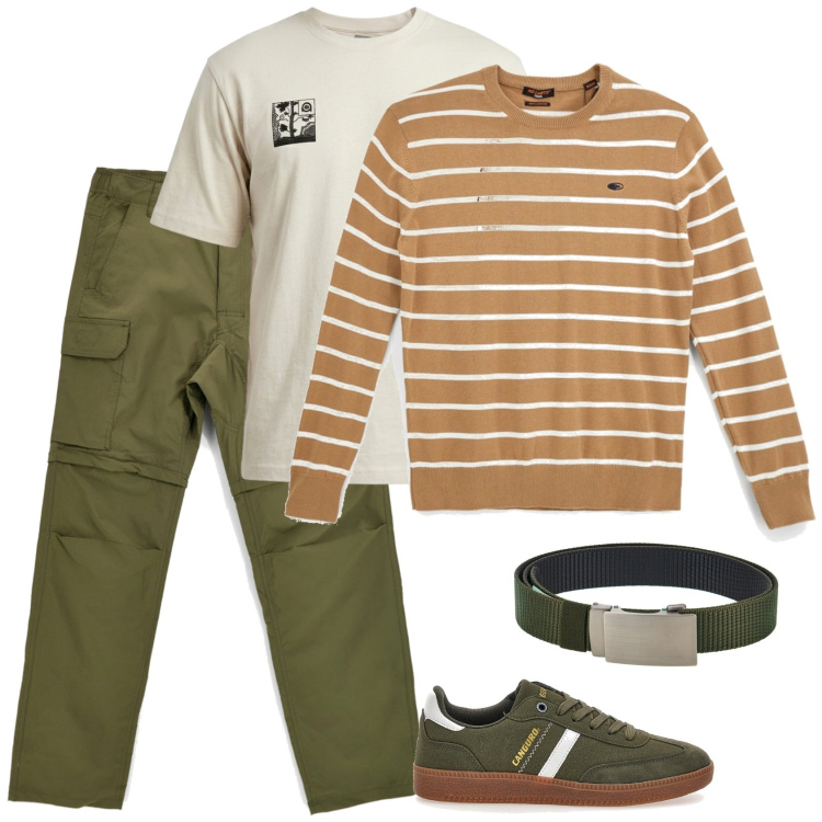 Outfit uomo - Una sera. Stile Trendy per Serata speciale. Abbinamento con sneakers, pullovers, cinture, pantaloni, t-shirt.