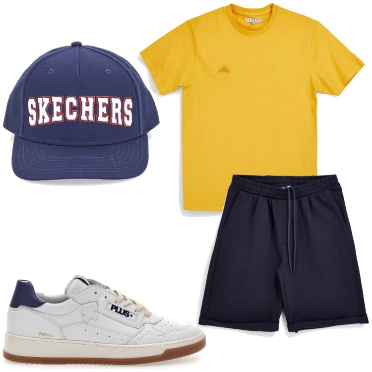 Outfit uomo - Tschirt e sneakers Pittarello. Stile Trendy per Tutti i giorni. Abbinamento con cappelli, t-shirt, bermuda, sneakers.