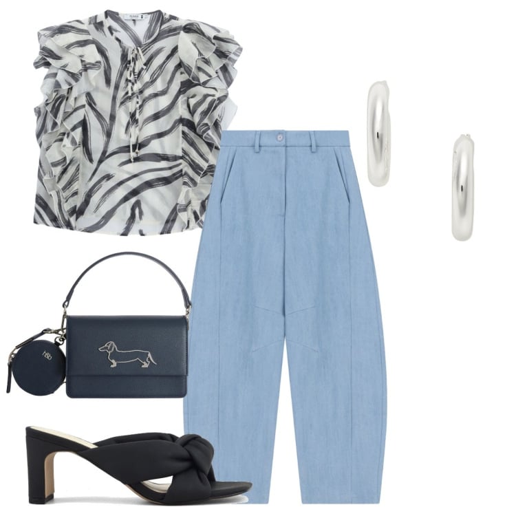 Outfit donna - Total look #2429755. Stile Glamour per Tutti i giorni. Abbinamento con borse a tracolla, orecchini, bluse, pantaloni, sandali col tacco.