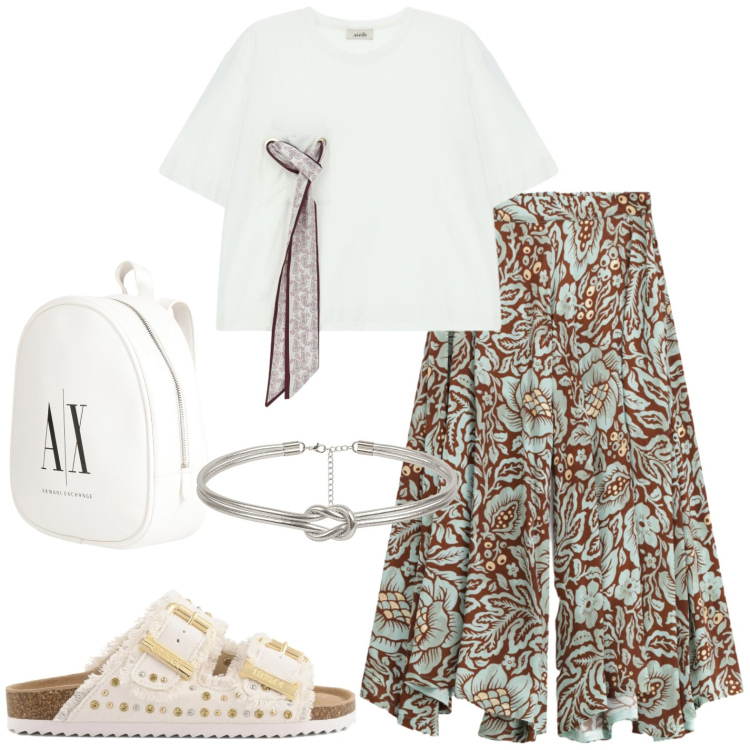 Outfit donna - Total look #2429771. Stile Casual per Tutti i giorni. Abbinamento con zaini, pantaloni a palazzo, t-shirt, cinture, sandali.