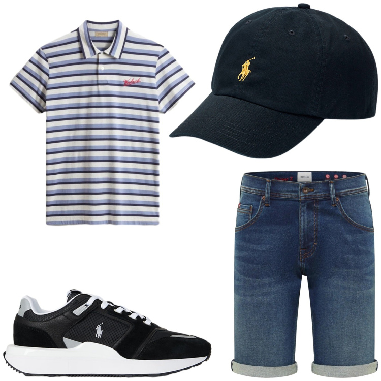 Outfit uomo - Total look #2429805. Stile Casual per Tutti i giorni. Abbinamento con bermuda, polo, cappelli, sneakers.