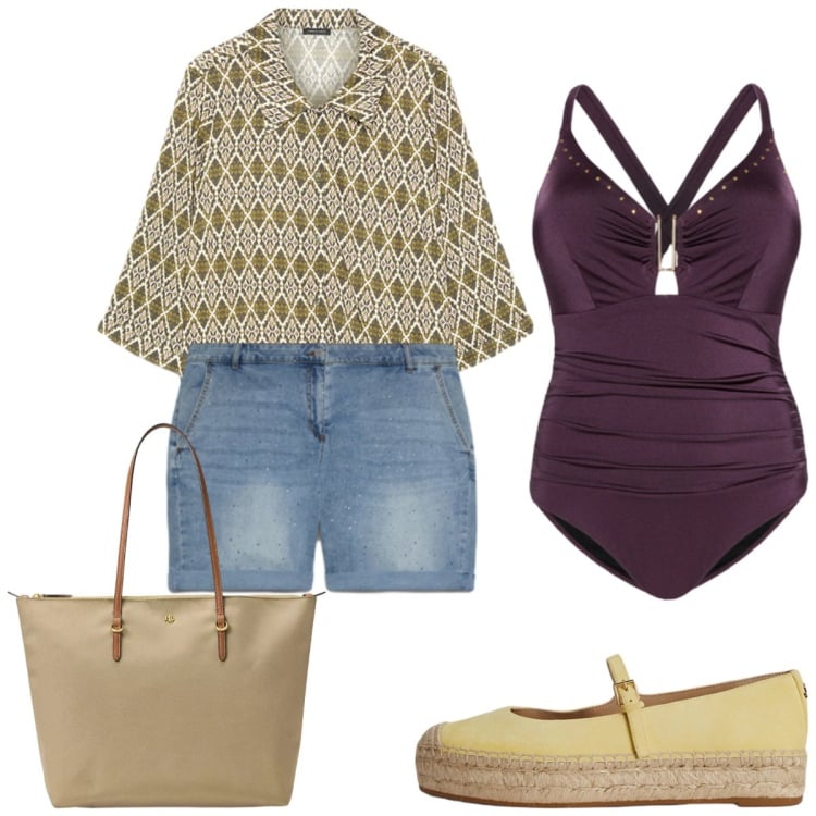 Outfit donna - Summer vibe rubino. Stile Casual chic per Tutti i giorni. Abbinamento con costumi interi, shorts, camicie, espadrillas, borse tote.