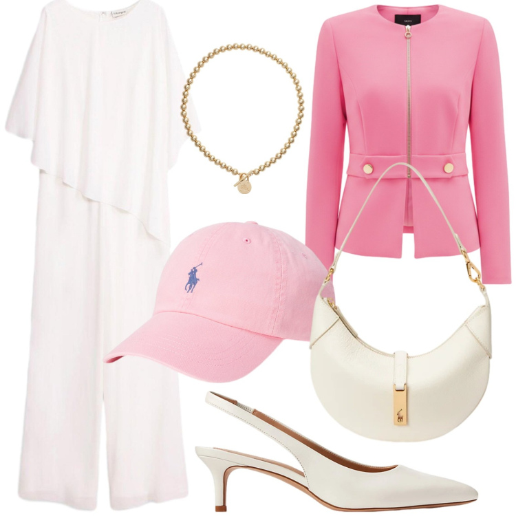 Outfit donna - Watermelon Pink - Pink Summer Energy. Stile Urban per Tutti i giorni. Abbinamento con tute, blazer, collane, cappelli con visiera, décolleté, borse a spalla.