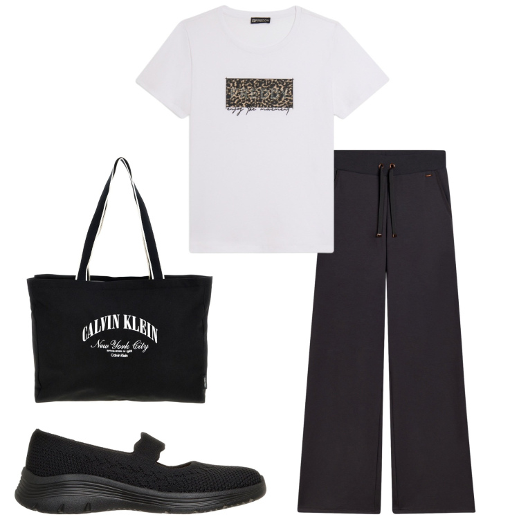 Outfit donna - Sporty Summer Freddy. Stile Casual per Tutti i giorni. Abbinamento con pantaloni, t-shirt, ballerine, borse a spalla.