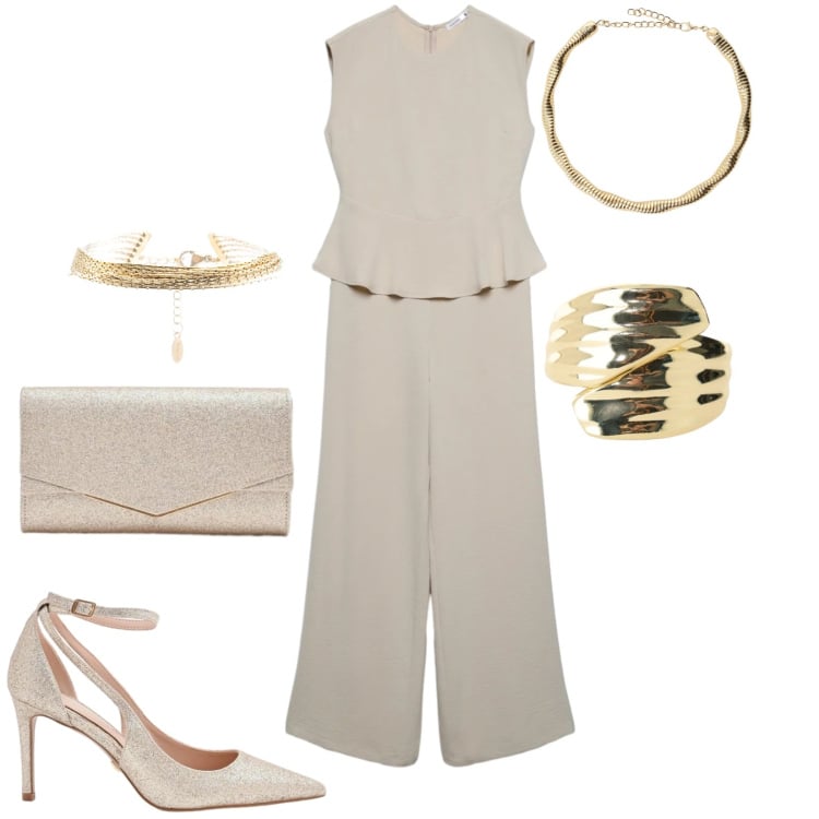 Outfit donna - Il capo chic per le cerimonie di giorno. Stile Chic per Cerimonia. Abbinamento con tute, décolleté, clutch, anelli, collane, braccialetti.