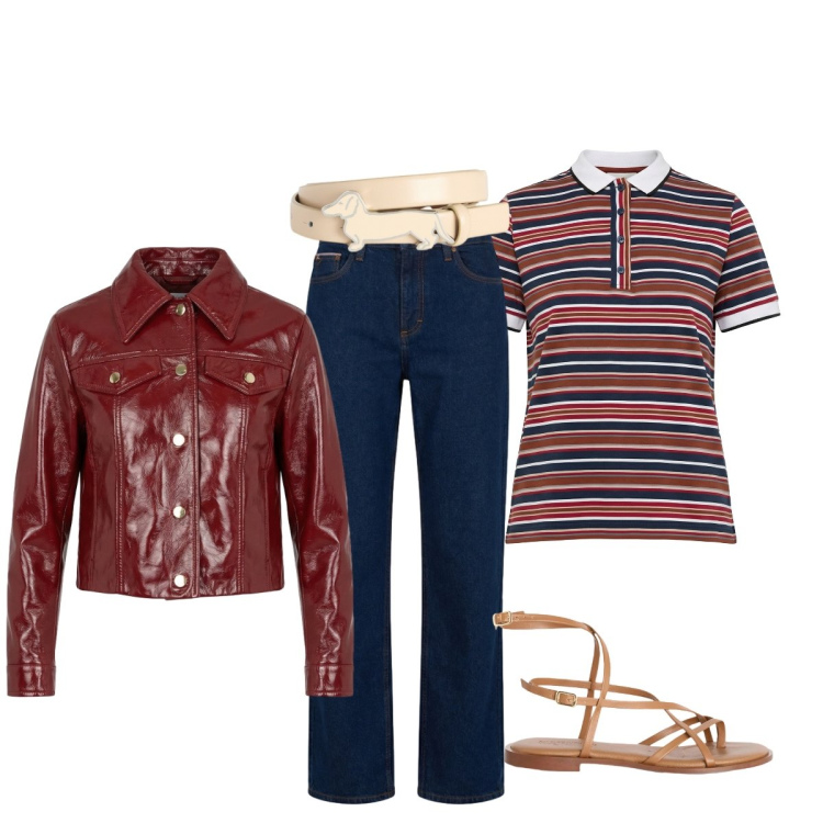 Outfit donna - Sporty chic urbano. Stile Sporty chic per Tutti i giorni. Abbinamento con sandali in pelle, polo, jeans, giacche, cinture.