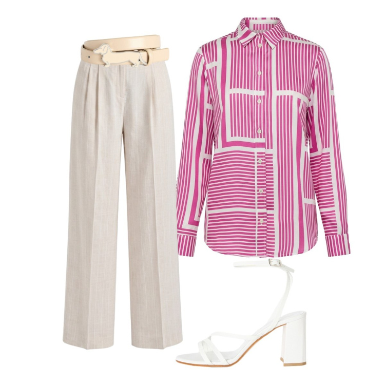 Outfit donna - In ufficio. Stile Bon Ton per Ufficio. Abbinamento con sandali in pelle, cinture, camicie, pantaloni.
