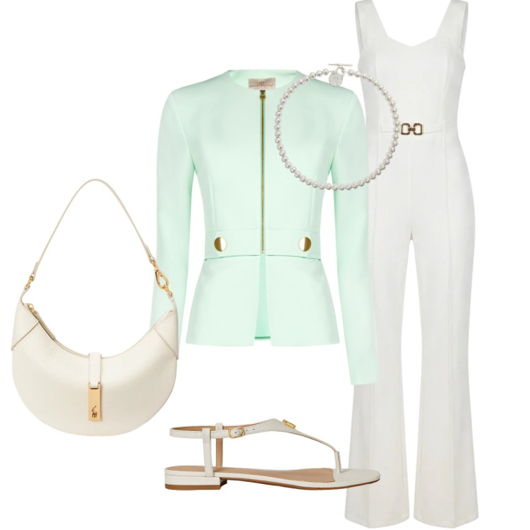 Outfit donna - Total look #2429875. Stile Chic per Cerimonia. Abbinamento con collane, sandali in pelle, borse a spalla, tute, blazer.