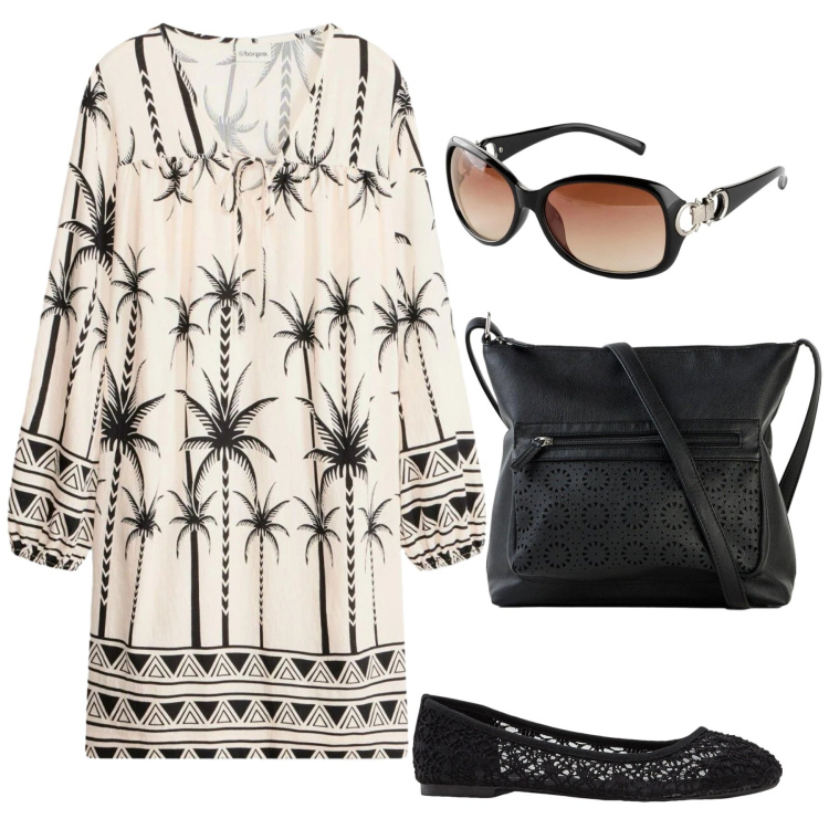 Outfit donna - Total look #2429921. Stile Minimal per Ufficio. Abbinamento con vestiti, ballerine, borse a tracolla, occhiali da sole.
